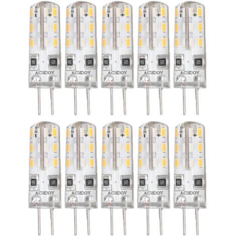 G4 LED bombilla of 10 pieces, bipin, silicon base, warm white 3000 K, 1.5 W, AC 220 V, 110 LM, landscape bombillas, repuesto