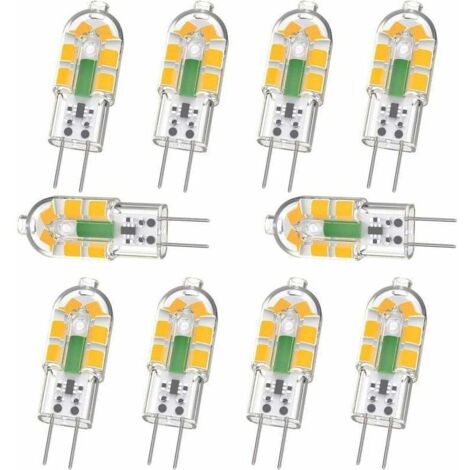 G4 LED Bulb, 2W 200LM, Equivalent to 20W G4 Halogen Bulb, Warm White 3000K, AC/DC 12V, Flicker-Free, Non-Dimmable, Pack of 10