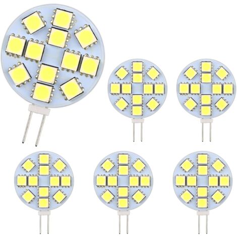 G4-LED-Glühbirne, 2 W, AC/DC12–24 V, 200 lm, warmweiß 3000 K, 12 x 5050 SMD, 20 W-Halogenlampen-Äquivalent, nicht dimmbar, runde G4-LED-Glühbirne für Schrankbeleuchtung, Einbaubeleuchtung, 6 Stück
