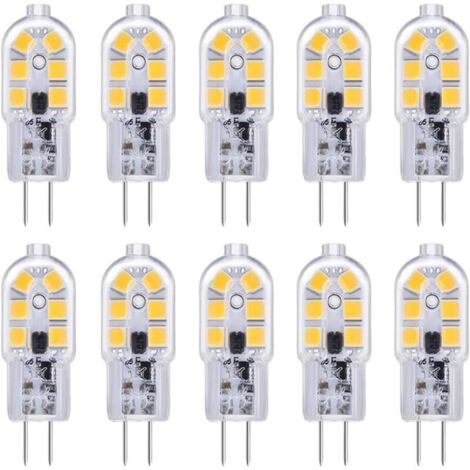 G4 LED-Lampen, 10er-Pack, 12 V, 2 W, Kaltweiß (6000 K), 12 LEDs, Ersatz für G4-Halogenlampen (10–20 W), 200 lm, AC/DC 12 V, G4-Bi-Pin-Kapsel-LED für Dunstabzugshauben/Kronleuchter (nicht für den Einsa
