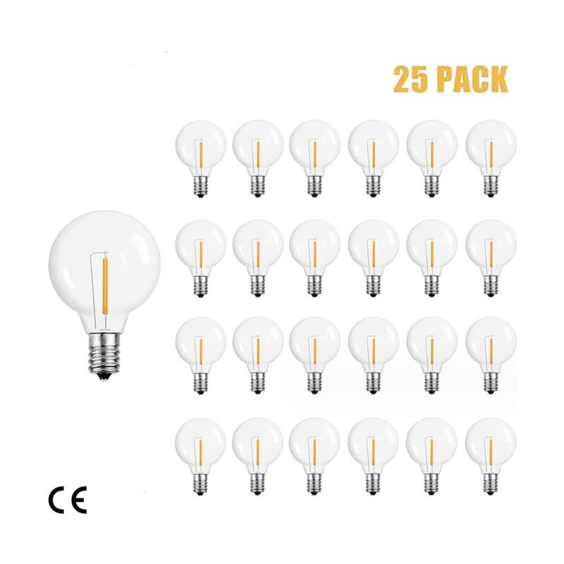 G40 Ampoules Remplacement G40 Ampoule De Tungstene Lampe 1W 220-240V Ampoule Globe Clair E12 Ampoules De Base, 25 Pack, jaune chaud(2200k)