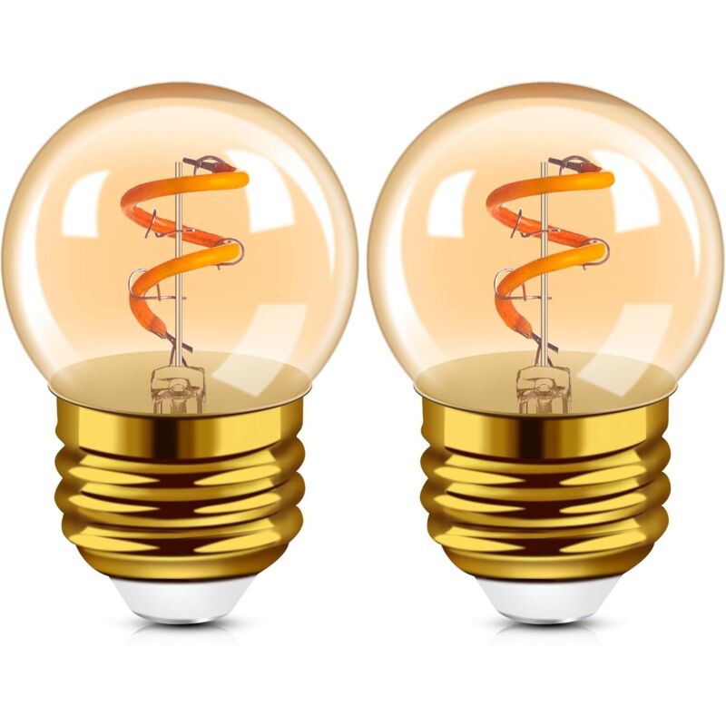 G40 E27 LED rétro ampoule à filament Edison Mini Globe 1.5W ampoule à filament en spirale en verre ambre 220V Super chaud 2200K,2 Pack