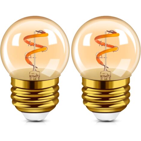 G40 E27 LED rétro ampoule à filament Edison Mini Globe 1.5W ampoule à filament en spirale en verre ambre 220V Super chaud 2200K,2 Pack