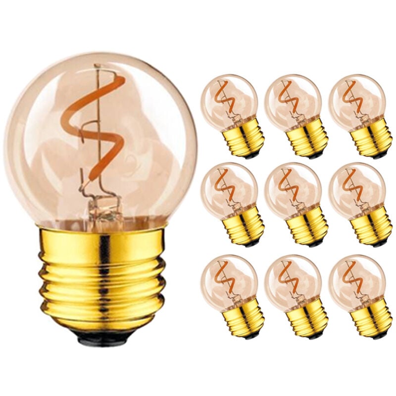 G40 E27LED Rétro Edison Filament Ampoule 1W Ambre Verre Spirale Filament 220V Café Noël 2200K10pcs
