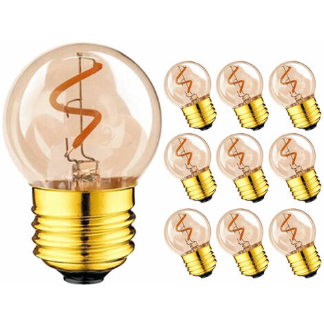 G40 E27LED Rétro Edison Filament Ampoule 1W Ambre Verre Spirale Filament 220V Café Nol 2200K10pcs