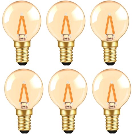 G40 Vintage Mini Ampoule E14 LED 1W, Ambre Edison Ampoule E14 de Remplacement 10W pour Lumières Décoratives, Blanc Chaud 2200K, Non Dimmable, Lot de 6