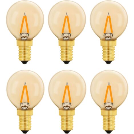 AOUGO G40 Vintage Mini E14 LED-Glühbirne 1 W, bernsteinfarbene Edison-Ersatz-E14-Glühbirne 10 W für dekorative Lichter, Warmweiß 2200 K, nicht dimmbar, 6er-Pack