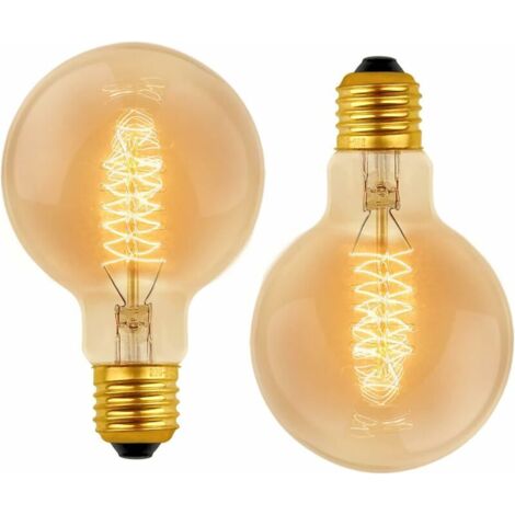 G80 E27 Vintage Globe Light Bulb, Dimmable 40W Warm White (2700K), 220V AC, Retro Bulb with E27 Socket, Spiral Tungsten Filament Lamp, 2 Pack