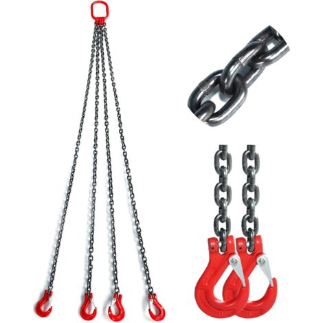 G80 en Acier au Manganèse Elingue de Levage, Chaîne de Levage de Capacité de Levage de 3000 kg, 1,5 m 4 Chaînes avec Crochets de Levage, Chaine de Levage de 6 mm d'épaisseur pour Levage Lourd