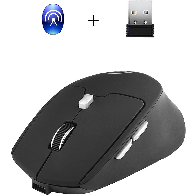 

G823 Raton de ordenador optico de modo dual Inalambrico 2.4G 2400DPI Raton de juego de recarga portatil para Mac, Negro