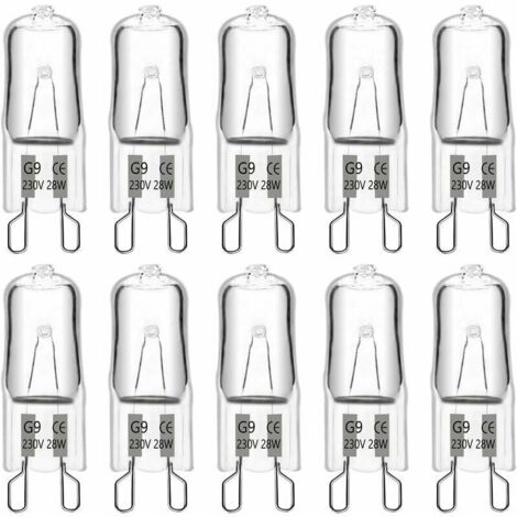 G9 28W 230V halogen bulb, 370 lm 2700K warm white, dimmable, G9 capsule bulbs, for chandeliers, landscape lighting, wall lights, cabinet lighting, pack of 10