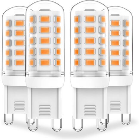 G9 Dimmbare LED-Lampen 3 W (entspricht 30 W, 25 W oder 20 W Halogenlampe T4), Warmweiß 3000 K, 120 V, 350 lm, für Wand-/Deckenleuchten mit Stiftsockel oder Kronleuchterfassung, flimmerfrei, 4er-Pack
