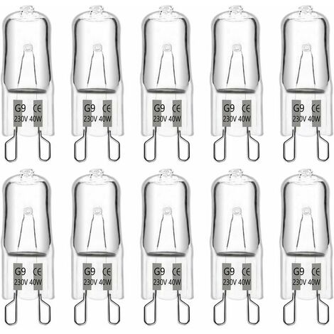 G9 Halogen Bulbs 40W 230V, G9 Dimmable Bulbs Warm White 2700K, No Flicker, Clear Capsule Light Bulbs for Cooking Lighting, Chandelier and Ceiling Lights, 10 Pack