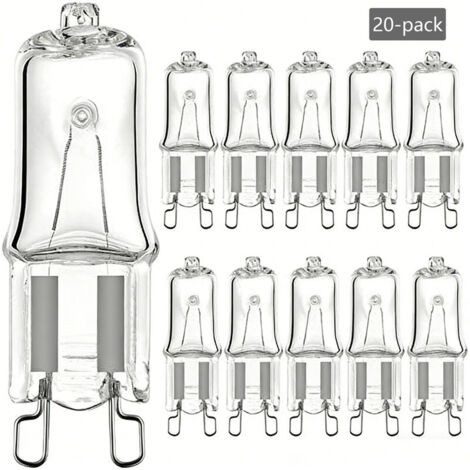 G9 Halogen Lampe 40 W – warmweißes Licht 2700 K – Spannung 230 V – 20 Stück – Lebensdauer bis 3000 Stunden, transparente Kapsel, für kommerzielle und private Beleuchtung