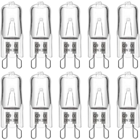 G9-Halogenlampe, 28 W, 230 V, 370 lm, 2700 K, warmweiß, dimmbar, G9-Kapselbirnen, für Kronleuchter, Landschaftslampen, Wandleuchten, Schrankbeleuchtung, 10 Stück