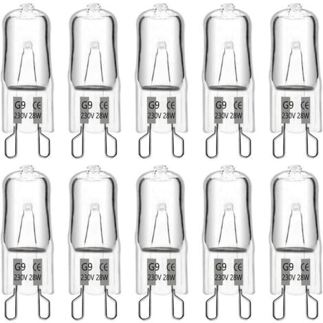G9 Halogenlampe, 28 W, 230 V, 370 lm, 2700 K warmweiß, dimmbar, G9-Kapsellampen, für Kronleuchter, Gartenbeleuchtung, Wandleuchten, Schrankbeleuchtung, 10er-Packung