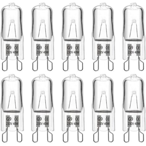 G9-Halogenlampe, 40 W, 230 V, 480 lm, 2900 K, warmweiß, dimmbar, G9-Kapselbirnen, für Kronleuchter, Landschaftslampen, Wandleuchten, Schrankbeleuchtung, 10 Stück