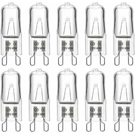 G9-Halogenlampe, 40 W, 230 V, 480 lm, 2900 K, warmweißes Licht, dimmbar, G9-Sockel, für Kronleuchter, Gartenbeleuchtung, Wandleuchten und Möbelbeleuchtung (10er-Packung)