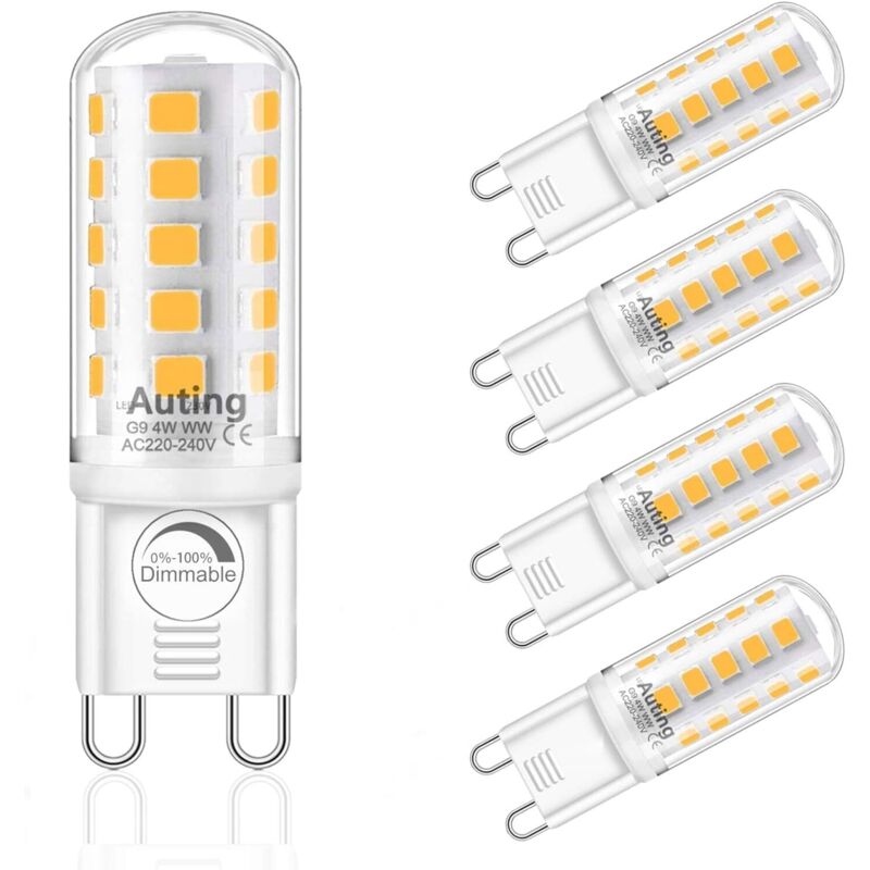 G9 LED blanc chaud dimmable, 2700K AC220-240V 4W remplacement 40W g9 lampe halogène, ampoule 4W Ampoule G9 LED 400Lm blanc chaud pour la décoration