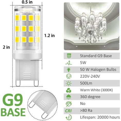 G9 LED Lampe Ampoules, Blanc Chaud 3000K 5W G9 LED Ampoule Lumiere équivalent aux ampoules halogènes de 40 W 420 lumens not dimmable, lot de 2 [Classe énergétique A+]