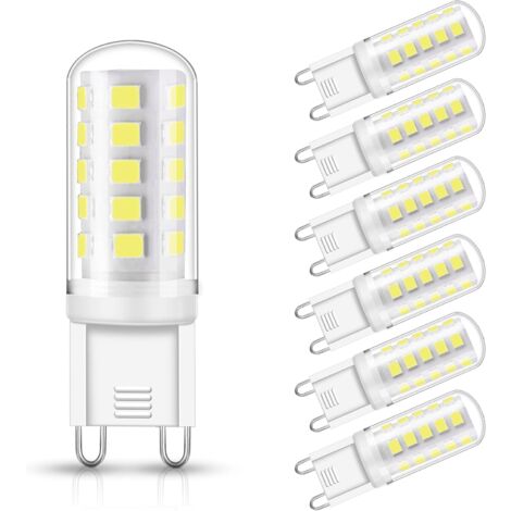 G9-LED-Lampen, 3 W, entspricht 30 W Halogensockel, 350 lm, Kaltweiß 6000 K, 360° Drehwinkel, nicht dimmbar, für Deckenbeleuchtung, Küche, 6er-Pack [Energieklasse A+] [Energieklasse A+]
