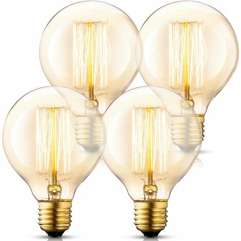 G95 Globe Vintage Edison Bulb Set, 40W E27 Amber Glass Wootly Vintage Retro Old Fashioned - Industry - Dimmable - Decorative Light Bulbs, 4Pack