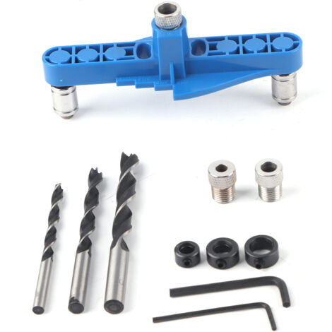 Gabarit d'Assemblage à Cheville Autocentrant avec Système de Marquage Décalé - Outil de Perçage et de Traçage pour Bois - ABS & Acier - Kit Complet (3 Pieds, 3 Mèches, Clé)