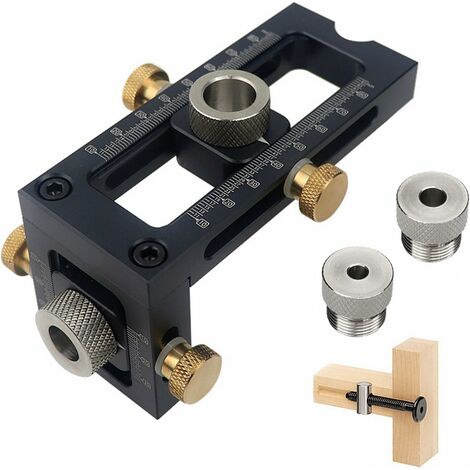 Gabarit de goujonnage pour le travail du bois, localisateur de perateur réglable pour le travail du bois 2-en-1, jeu de ets pour le travail du bois à 4 trous 6/8/10/12mm pour vis d'armoire JUNJUN