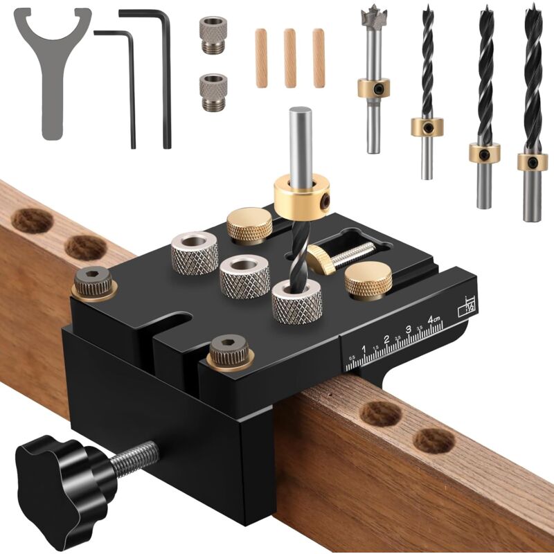 Coavas - Gabarit de perçage 6/8/10/15mm Kit de gabarit de goujon à centrage automatique pour le travail du bois Trous de cheville exacts,avec clip de