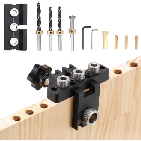 Gabarit De Percage Set - 8/10/15 mm Gabarit de Trou de Poche - 3 en1 Kit Localisateur de Guide de Percage Cheville Bois - Outils de Bricolage pour le travail du bois (noir Gabarit De Percage)