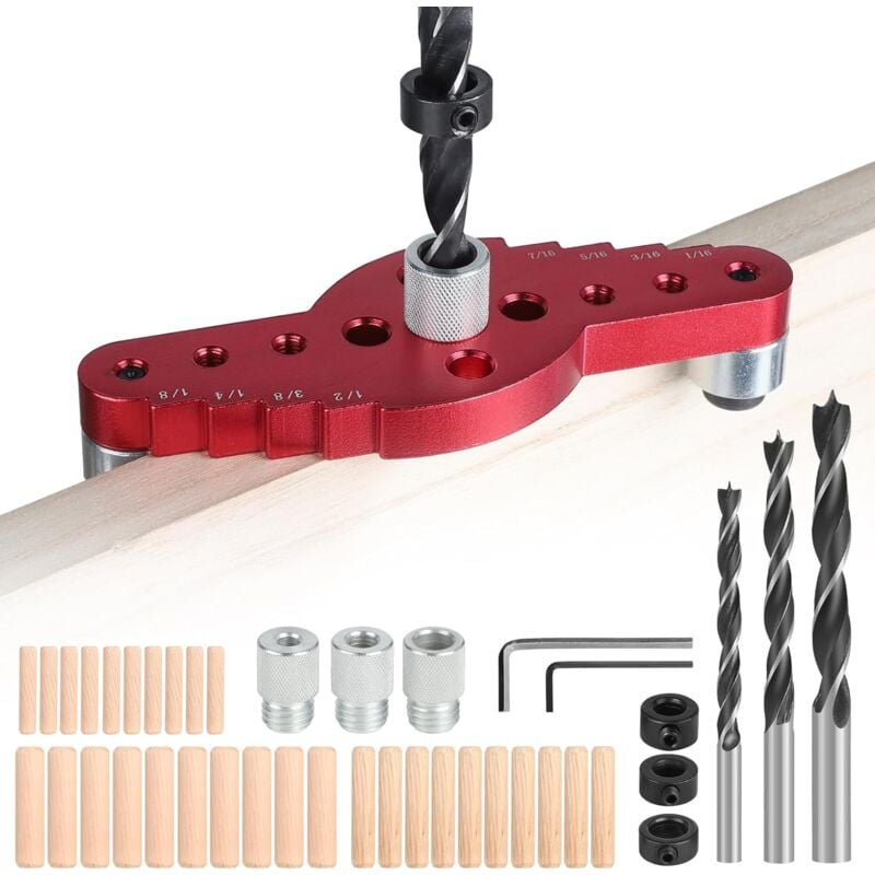 Gabarit de Percage Vertical, 6/8/10 mm Trous Locator Travail du Bois, Kit de Chevilles à Centrage Automatique, Guide de Percage Droit pour Perçage de