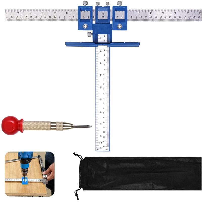 Gabarit de poignée de porte de cuisine – Quincaillerie de porte réglable avec localisateurs de perceuse en métal, localisateur de poinçon de poignée