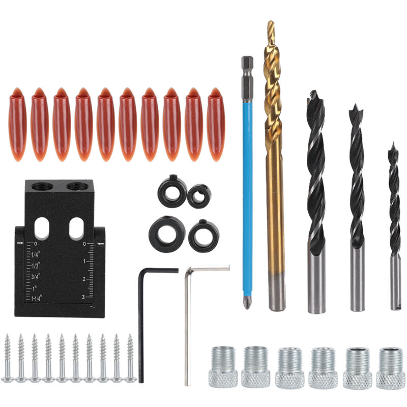 Gabarit de trou de poche 38 pièces, Guide de travail du bois à 15 degrés, outil de localisation de trous d'angle de perçage Oblique noir