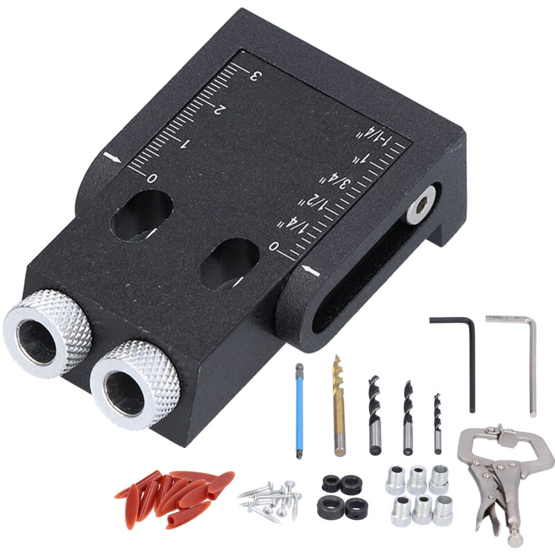 Gabarit de trou de poche 39 pièces, Guide de travail du bois à 15 degrés, outil de localisation de trous d'angle de perçage Oblique noir