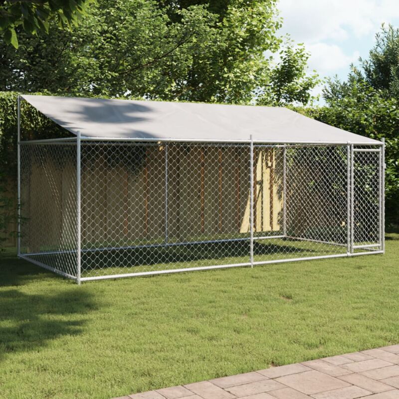 Gabbia Cani Con Tetto E Porta Grigia 4x2x2 M In Acciaio Zincato Vidaxl