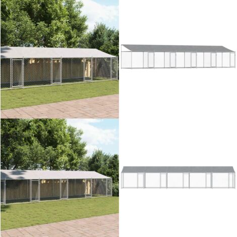 Gabbia Cani con Tetto e Porte Grigia 10x2x2 m Acciaio Zincato - Gabbia da esterno - Gabbia per cani con tetto