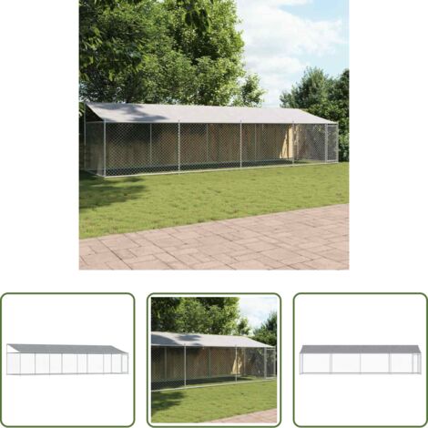 Gabbia da esterno -  Gabbia Cani con Tetto e Porta Grigia 8x2x2 m in Acciaio Zincato