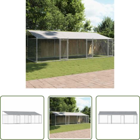Gabbia da esterno -  Gabbia Cani con Tetto e Porte Grigia 6x2x2 m in Acciaio Zincato