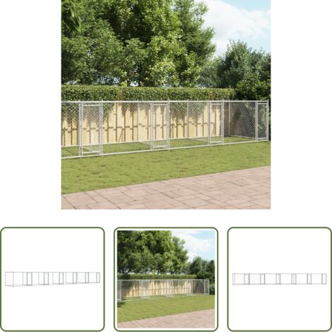 Gabbia da esterno -  Gabbia per Cani con Porte Grigia 12x2x1,5 m in Acciaio Zincato