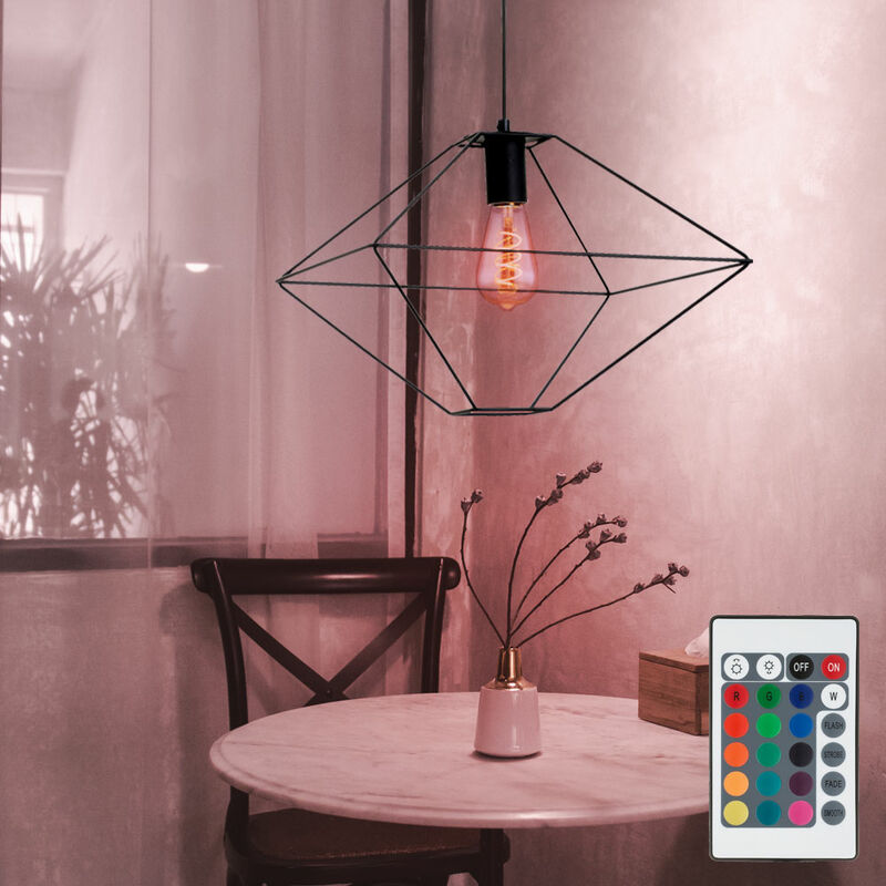 Image of Lampada a sospensione dimmerabile con telecomando Lampada da sala da pranzo industriale Lampada da soggiorno a sospensione a led, cambio colore rgb,