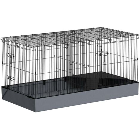 Gabbia per Animali Piccoli 2 in 1 121x61x61 cm con Coperchio Rimovibile e Sezioni Separate Nero