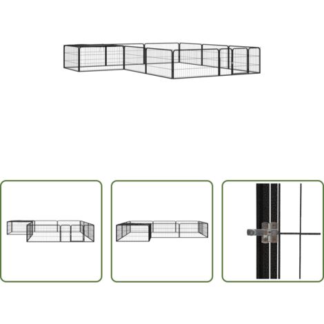 Gabbia per cani -  Box Cani 12 Pannelli Nero 100x50 cm Acciaio Verniciato Polvere