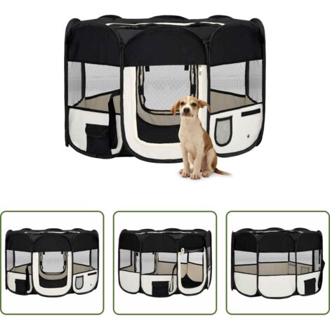 Gabbia per cani -  Box per Cani Pieghevole con Borsa Trasporto Nero 110x110x58 cm