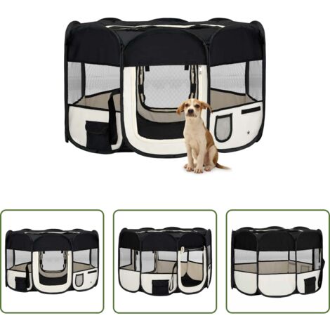 Gabbia per cani -  Box per Cani Pieghevole con Borsa Trasporto Nero 125x125x61 cm