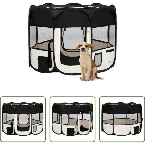 Gabbia per cani -  Box per Cani Pieghevole con Borsa Trasporto Nero 90x90x58 cm