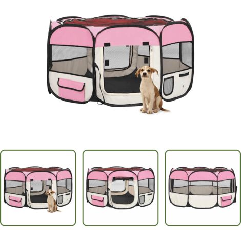 Gabbia per cani -  Box per Cani Pieghevole con Borsa Trasporto Rosa 125x125x61 cm