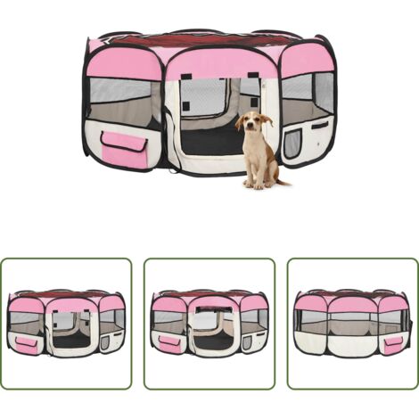 Gabbia per cani -  Box per Cani Pieghevole con Borsa Trasporto Rosa 145x145x61 cm
