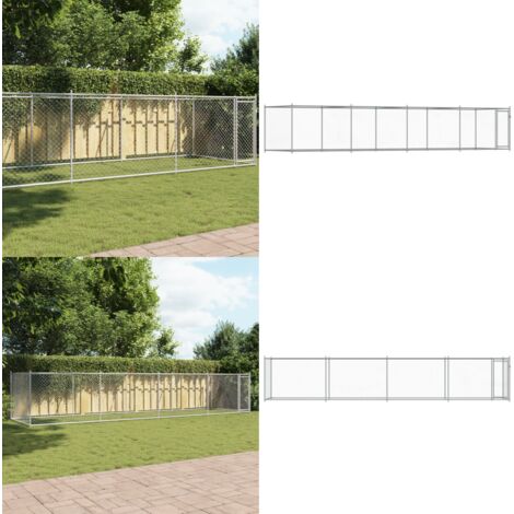 Gabbia per Cani con Porta Grigia 8x2x1,5 m in Acciaio Zincato - Gabbia da esterno - Gabbia per cani in acciaio zincato