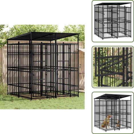 Gabbia per cani con porta - vidaXL Gabbia per Cani da Esterno con Tetto in Acciaio 3,69 m² - Gabbia per cani con serratura