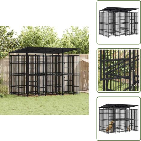Gabbia per cani con porta - vidaXL Gabbia per Cani da Esterno con Tetto in Acciaio 5,53 m² - Gabbia per cani con serratura